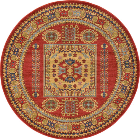 Red 6' 1 x 6' 1 Sahand Round Area Rug Affordable Easy Clean Traditional Design Durable Carpet for Home Interior Design Living Room Dining Office for Sale at Rug Engine