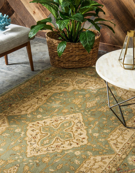 Light Green 7' 1 x 10' Edinburgh Rectangle Area Rug 100% Polypropylene Easy Clean With Cotton Backing Traditional Classic Design Carpet for Living, Dining Room, Office for Sale at Rug Engine