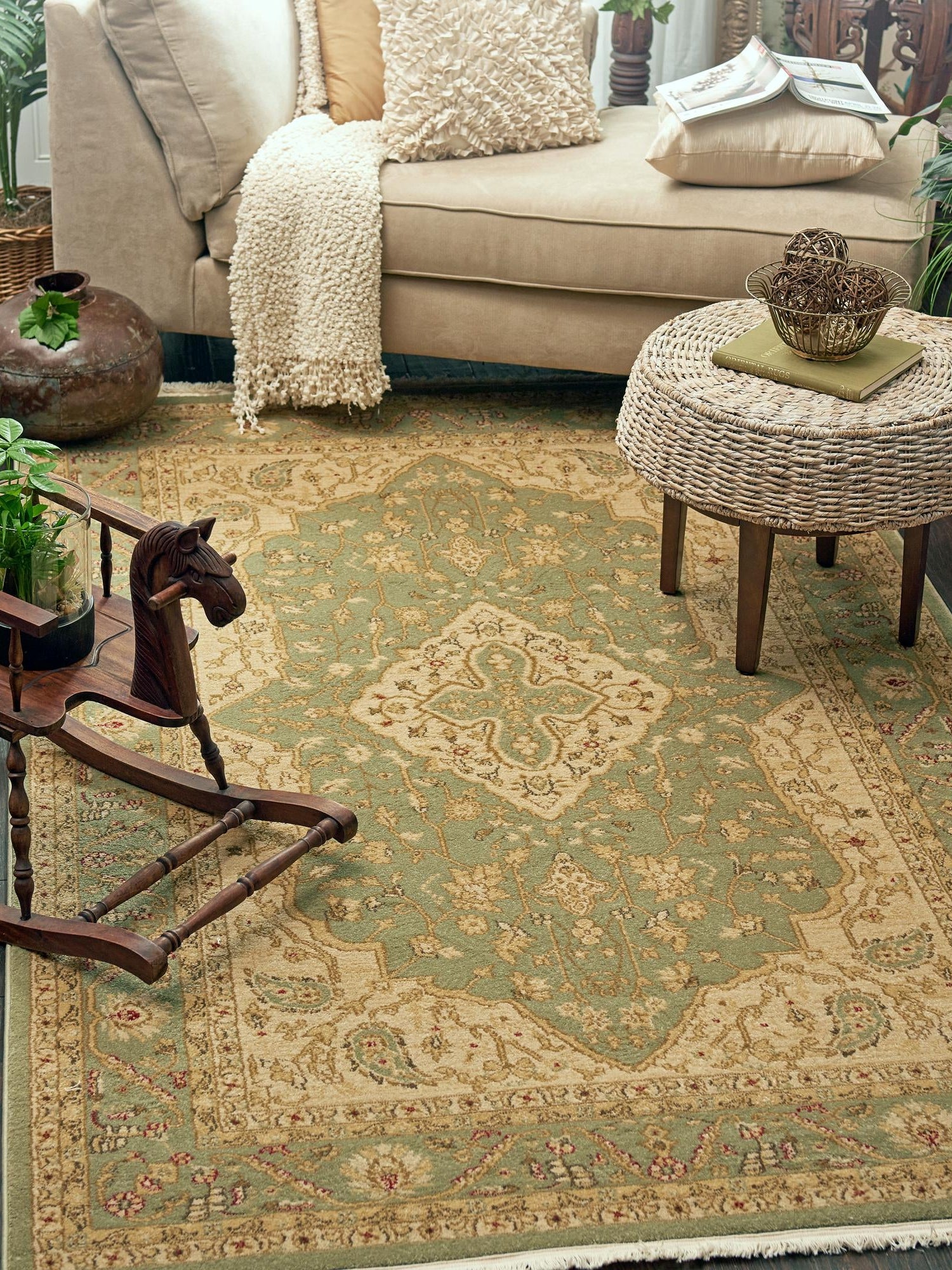 Light Green 10' 6 x 16' 5 Edinburgh Rectangle Area Rug 100% Polypropylene Easy Clean With Cotton Backing Traditional Classic Design Carpet for Living, Dining Room, Office for Sale at Rug Engine