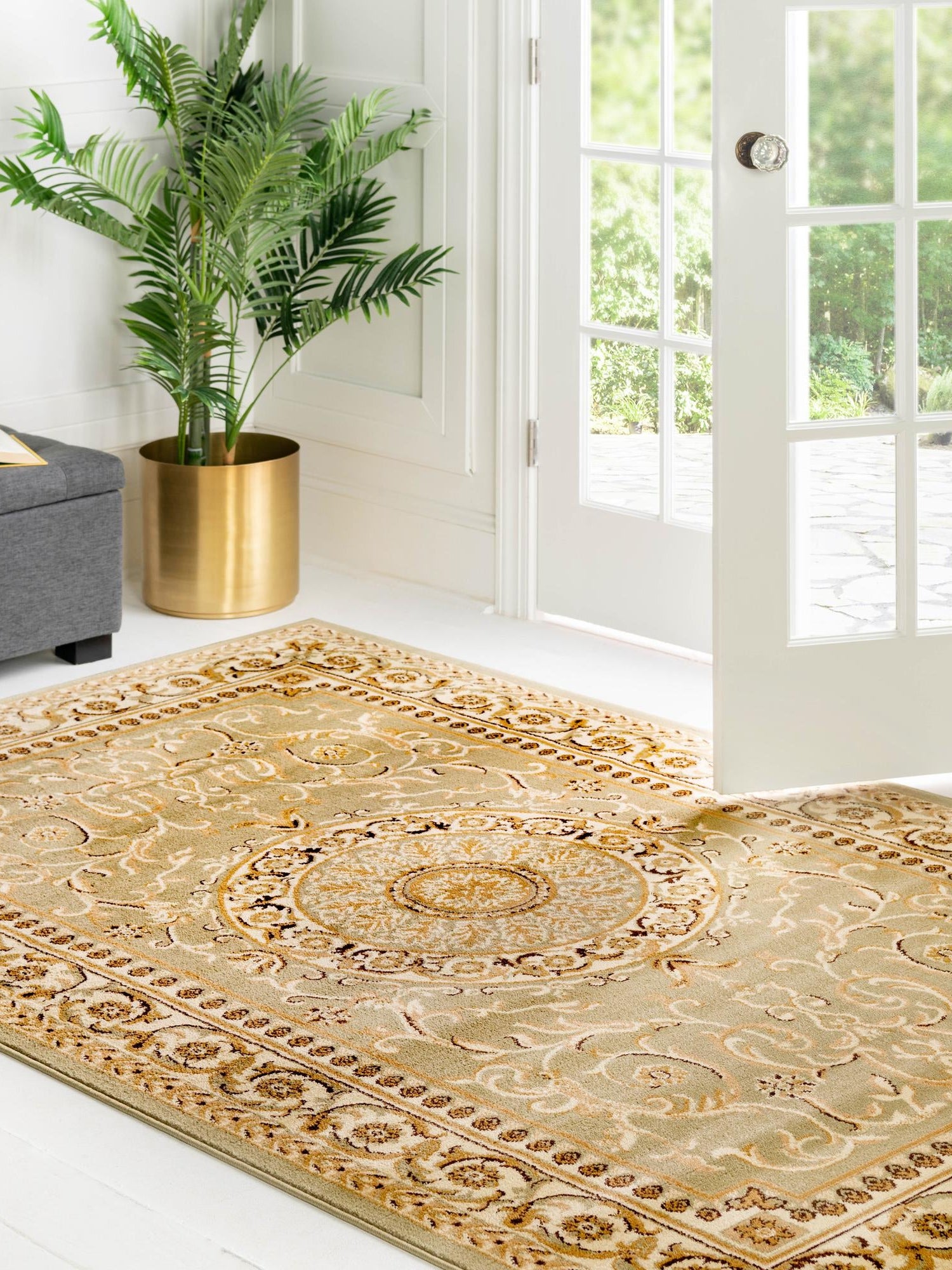 Light Green 5' 3 x 8' Versailles Rectangle Area Rug Classic Traditional Motif Indoor Carpet for Hallways, Dining Rooms, Bedrooms, Living Room, Office for Sale at Rug Engine