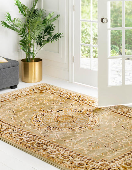 Light Green 5' 3 x 8' Versailles Rectangle Area Rug Classic Traditional Motif Indoor Carpet for Hallways, Dining Rooms, Bedrooms, Living Room, Office for Sale at Rug Engine