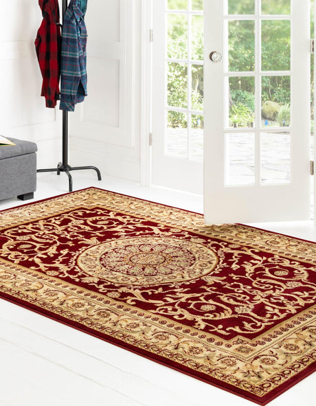 Red 7' 10 x 11' Versailles Rectangle Area Rug Classic Traditional Motif Indoor Carpet for Hallways, Dining Rooms, Bedrooms, Living Room, Office for Sale at Rug Engine