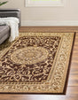 Brown 7' 10 x 11' Versailles Rectangle Area Rug Classic Traditional Motif Indoor Carpet for Hallways, Dining Rooms, Bedrooms, Living Room, Office for Sale at Rug Engine