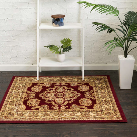 Red 4' 1 x 4' 1 Voyage Square Area Rug Persian Inspired Classic Traditional Design Durable Carpet Mat for Home Interior Design for Sale at Rug Engine