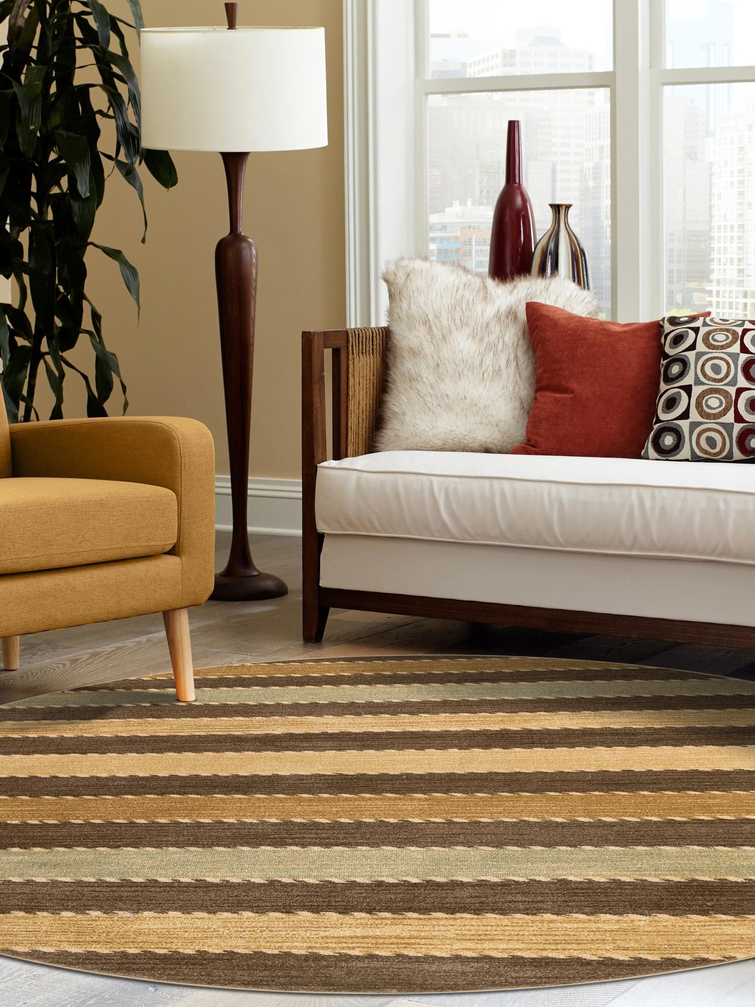 Brown 8' x 8' Fars Round Area Rug 100% Polypropylene Unique Traditional Carpet for Classical Living, Dining Room & Office Spaces for Sale at Rug Engine