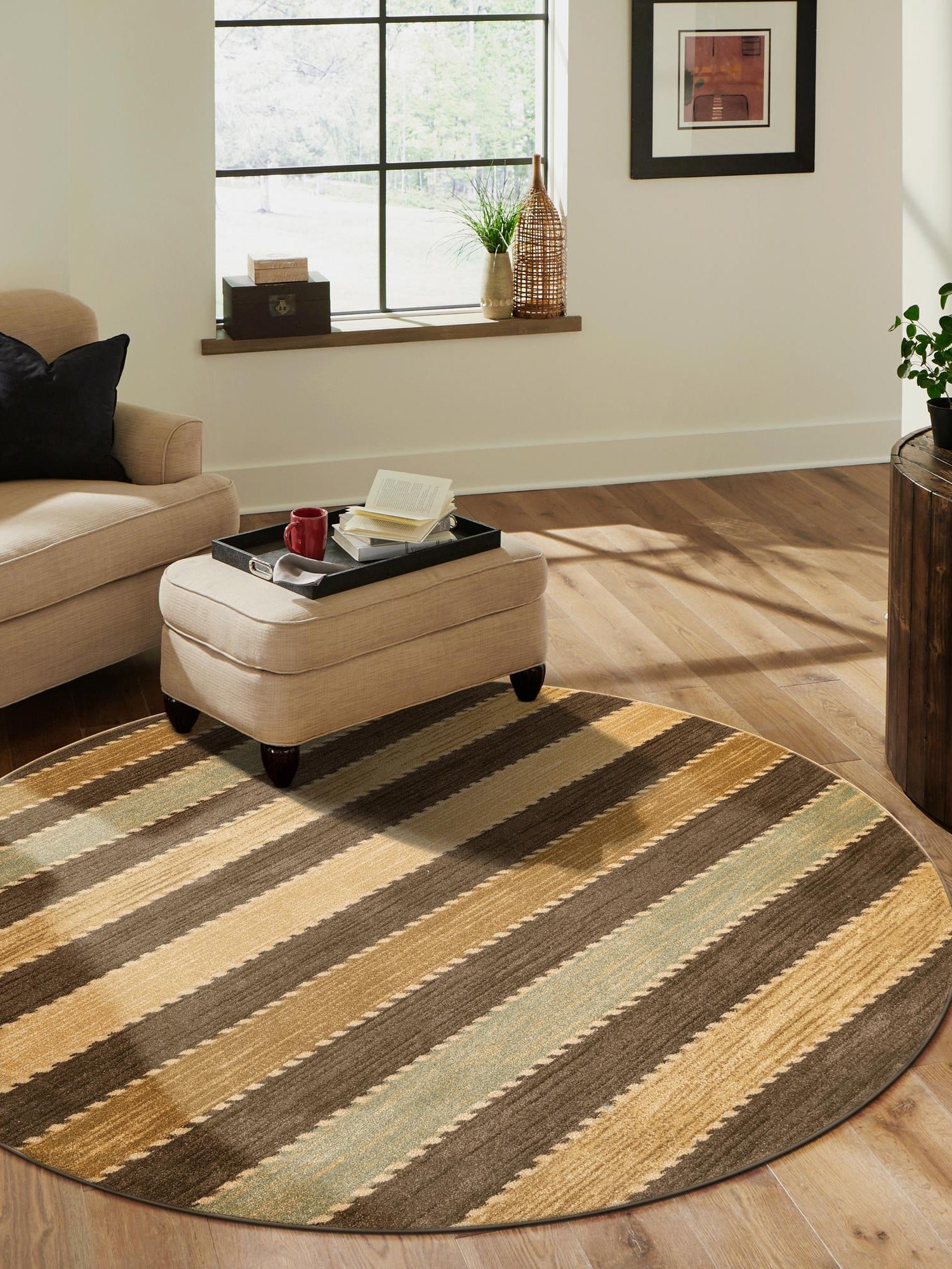 Brown 8' x 8' Fars Round Area Rug 100% Polypropylene Unique Traditional Carpet for Classical Living, Dining Room & Office Spaces for Sale at Rug Engine