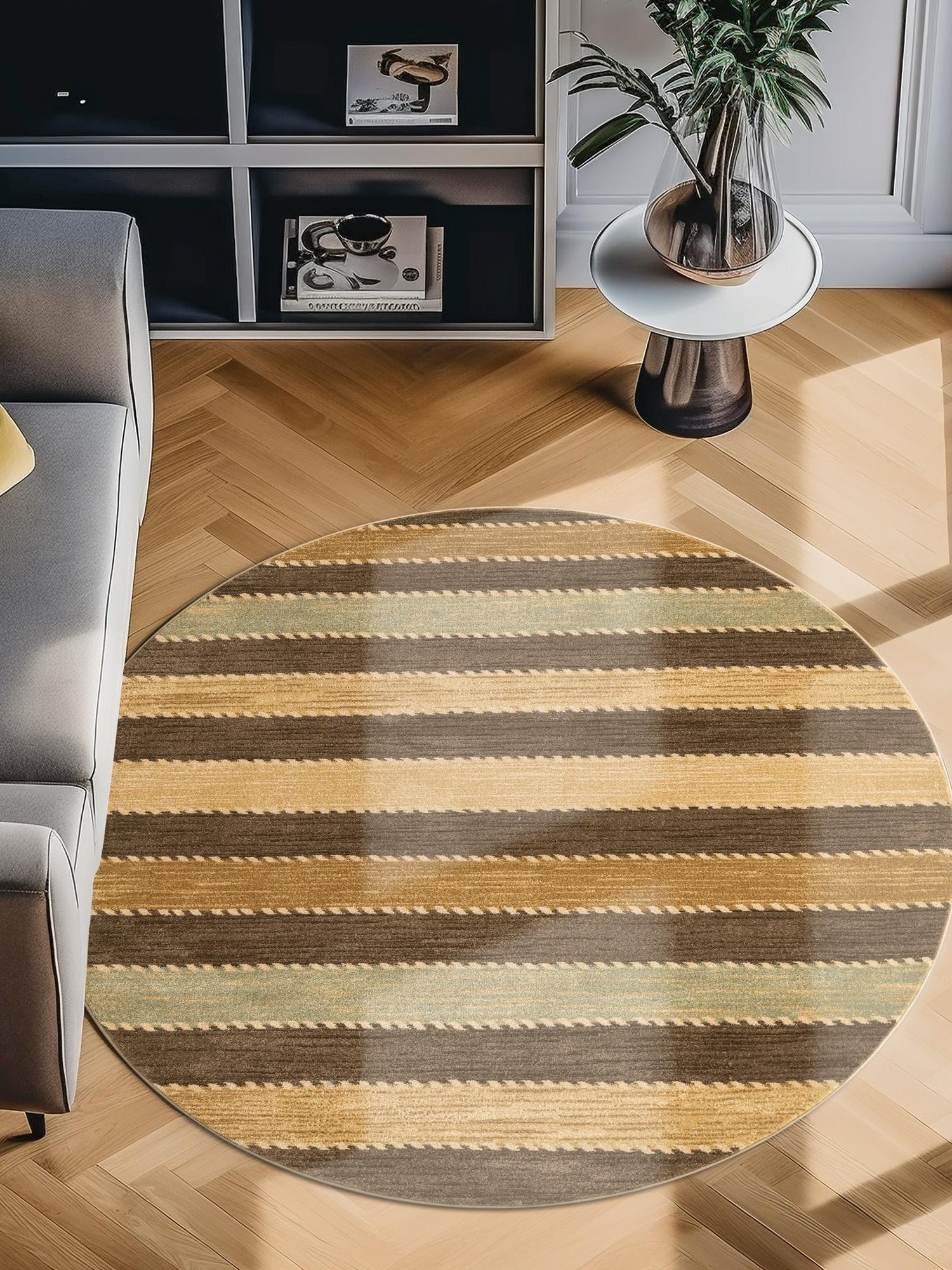 Brown 8' x 8' Fars Round Area Rug 100% Polypropylene Unique Traditional Carpet for Classical Living, Dining Room & Office Spaces for Sale at Rug Engine