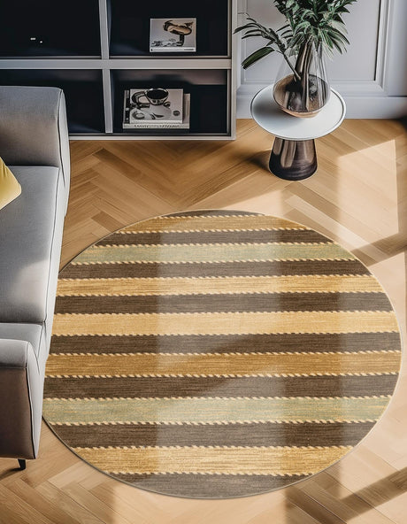 Brown 8' x 8' Fars Round Area Rug 100% Polypropylene Unique Traditional Carpet for Classical Living, Dining Room & Office Spaces for Sale at Rug Engine