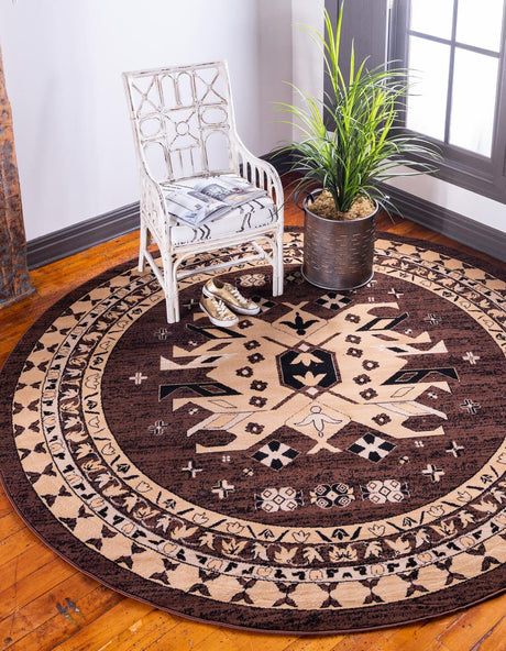 Brown 7' 10 x 7' 10 Taftan Round Area Rug