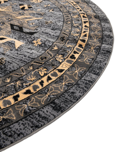 Gray 7' 10 x 7' 10 Taftan Round Area Rug Durable 100% Polypropylene Classic Traditional Design Easy Clean Carpet for Home Interiors for Sale at Rug Engine