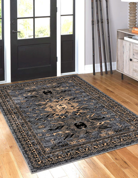 Gray 6' 1 x 9' Taftan Rectangle Area Rug Durable 100% Polypropylene Classic Traditional Design Easy Clean Carpet for Home Interiors for Sale at Rug Engine