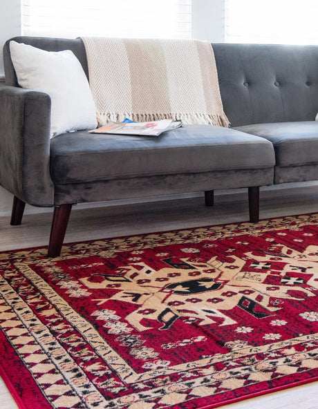 Red 6' 1 x 9' Taftan Rectangle Area Rug Durable 100% Polypropylene Classic Traditional Design Easy Clean Carpet for Home Interiors for Sale at Rug Engine