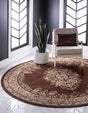 Brown 5' 3 x 5' 3 Reza Round Area Rug 100% Polypropylene Easy Clean Traditional Motif Classic Carpet for Home Interiors for Sale at Rug Engine