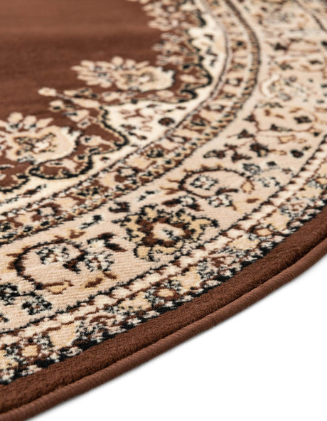 Brown 10' x 10' Reza Round Area Rug 100% Polypropylene Easy Clean Traditional Motif Classic Carpet for Home Interiors for Sale at Rug Engine