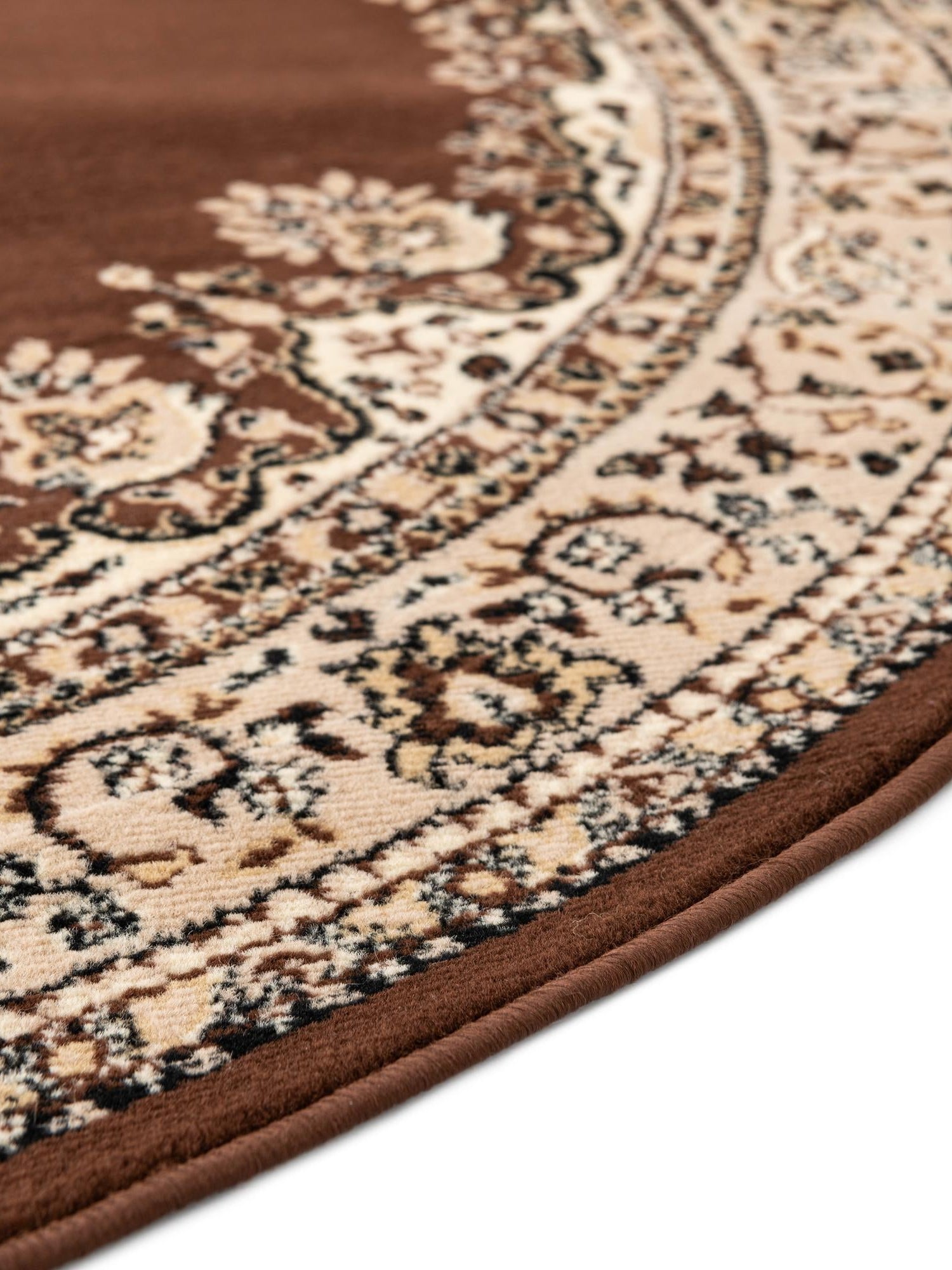 Brown 5' 3 x 5' 3 Reza Round Area Rug 100% Polypropylene Easy Clean Traditional Motif Classic Carpet for Home Interiors for Sale at Rug Engine