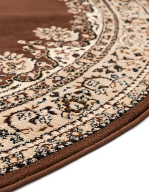 Brown 5' 3 x 5' 3 Reza Round Area Rug 100% Polypropylene Easy Clean Traditional Motif Classic Carpet for Home Interiors for Sale at Rug Engine