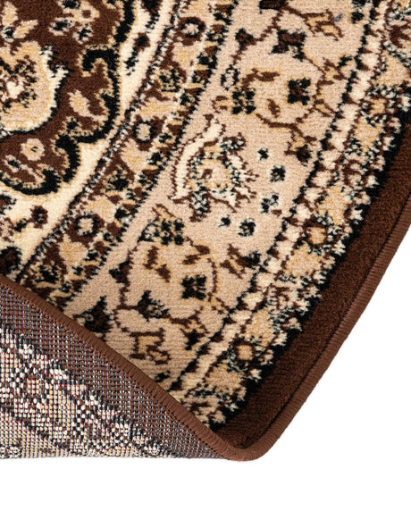 Brown 10' x 10' Reza Round Area Rug 100% Polypropylene Easy Clean Traditional Motif Classic Carpet for Home Interiors for Sale at Rug Engine