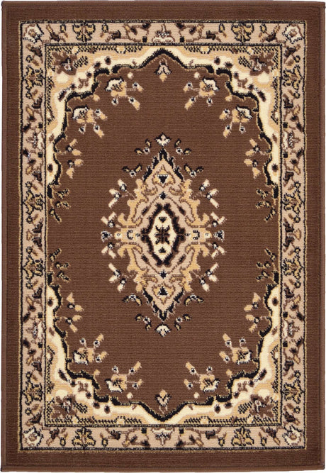 Brown 2' x 3' 1 Reza Rectangle Area Rug 100% Polypropylene Easy Clean Traditional Motif Classic Carpet for Home Interiors for Sale at Rug Engine