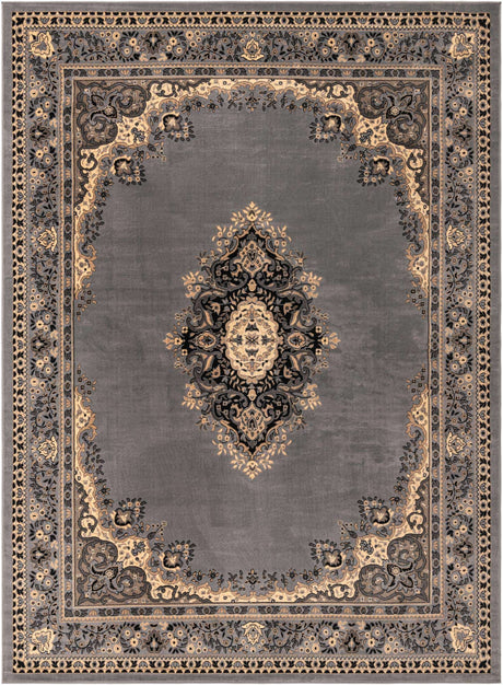 Gray 10' x 13' 1 Reza Rectangle Area Rug 100% Polypropylene Easy Clean Traditional Motif Classic Carpet for Home Interiors for Sale at Rug Engine