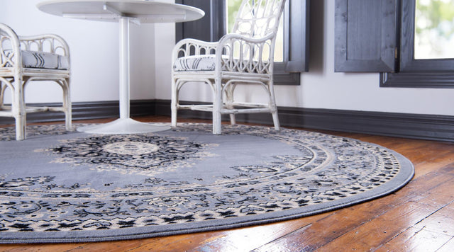 Gray 7' 10 x 7' 10 Reza Round Area Rug 100% Polypropylene Easy Clean Traditional Motif Classic Carpet for Home Interiors for Sale at Rug Engine