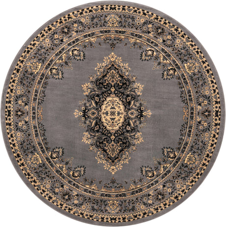 Gray 7' 10 x 7' 10 Reza Round Area Rug 100% Polypropylene Easy Clean Traditional Motif Classic Carpet for Home Interiors for Sale at Rug Engine