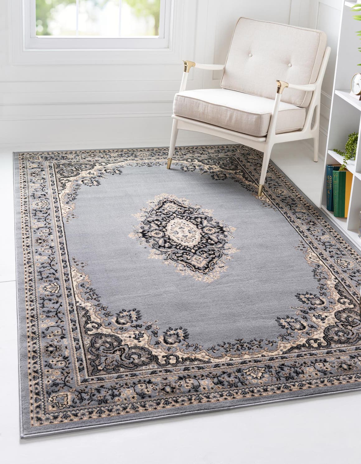 Gray 10' x 13' 1 Reza Rectangle Area Rug 100% Polypropylene Easy Clean Traditional Motif Classic Carpet for Home Interiors for Sale at Rug Engine