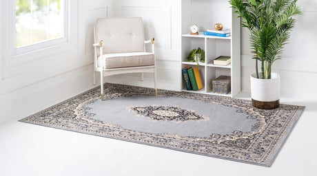 Gray 7' 1 x 10' Reza Rectangle Area Rug 100% Polypropylene Easy Clean Traditional Motif Classic Carpet for Home Interiors for Sale at Rug Engine