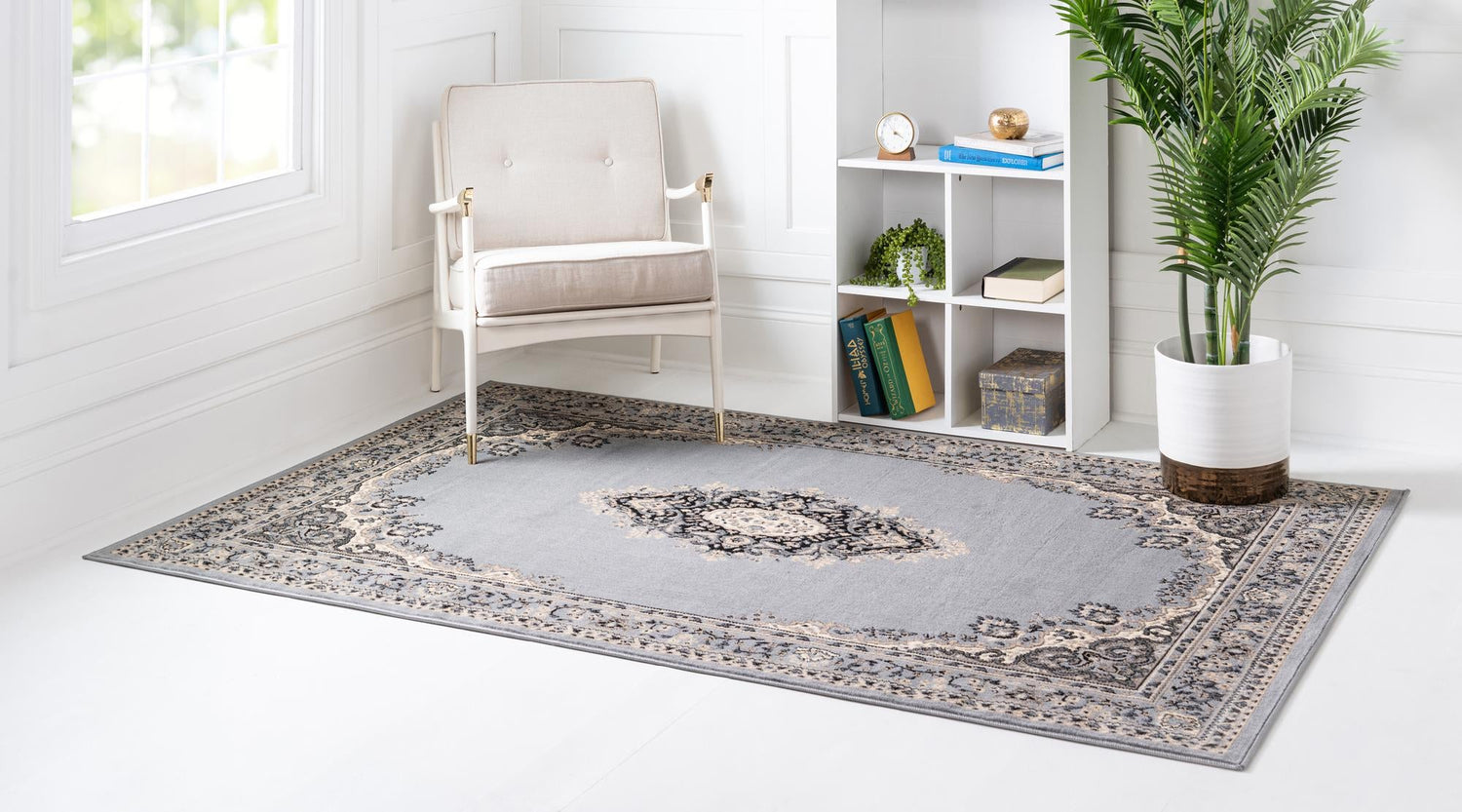 Gray 10' x 13' 1 Reza Rectangle Area Rug 100% Polypropylene Easy Clean Traditional Motif Classic Carpet for Home Interiors for Sale at Rug Engine