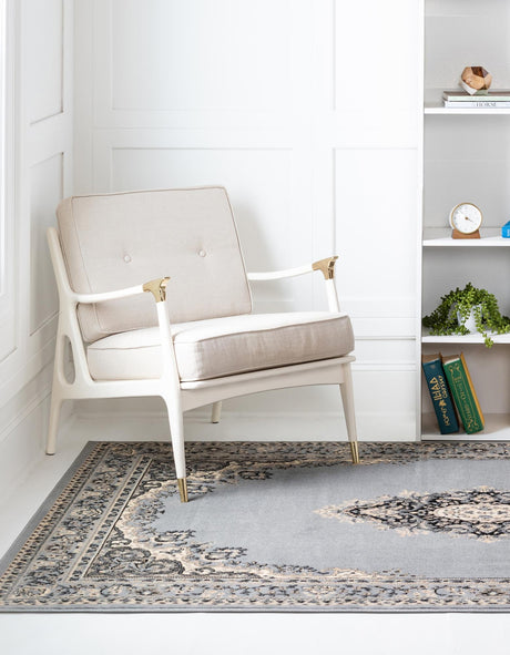 Gray 7' 1 x 10' Reza Rectangle Area Rug 100% Polypropylene Easy Clean Traditional Motif Classic Carpet for Home Interiors for Sale at Rug Engine