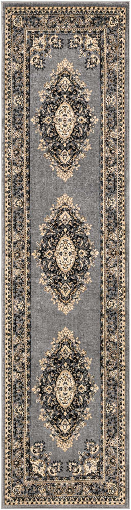 Gray 2' 7 x 10' Reza Runner Area Rug 100% Polypropylene Easy Clean Traditional Motif Classic Carpet for Home Interiors for Sale at Rug Engine