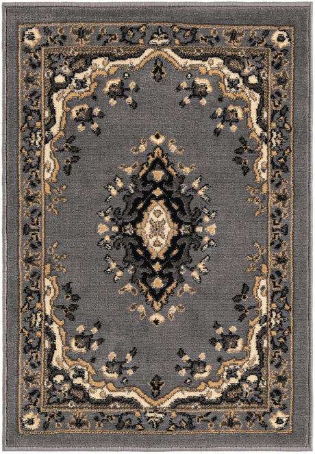 Gray 2' x 3' 1 Reza Rectangle Area Rug 100% Polypropylene Easy Clean Traditional Motif Classic Carpet for Home Interiors for Sale at Rug Engine