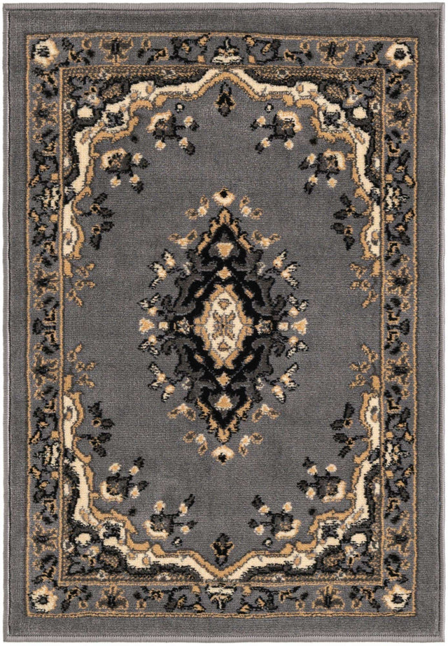 Gray 2' x 3' 1 Reza Rectangle Area Rug 100% Polypropylene Easy Clean Traditional Motif Classic Carpet for Home Interiors for Sale at Rug Engine