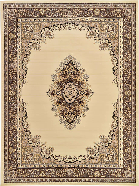 Ivory 10' x 13' 1 Reza Rectangle Area Rug 100% Polypropylene Easy Clean Traditional Motif Classic Carpet for Home Interiors for Sale at Rug Engine