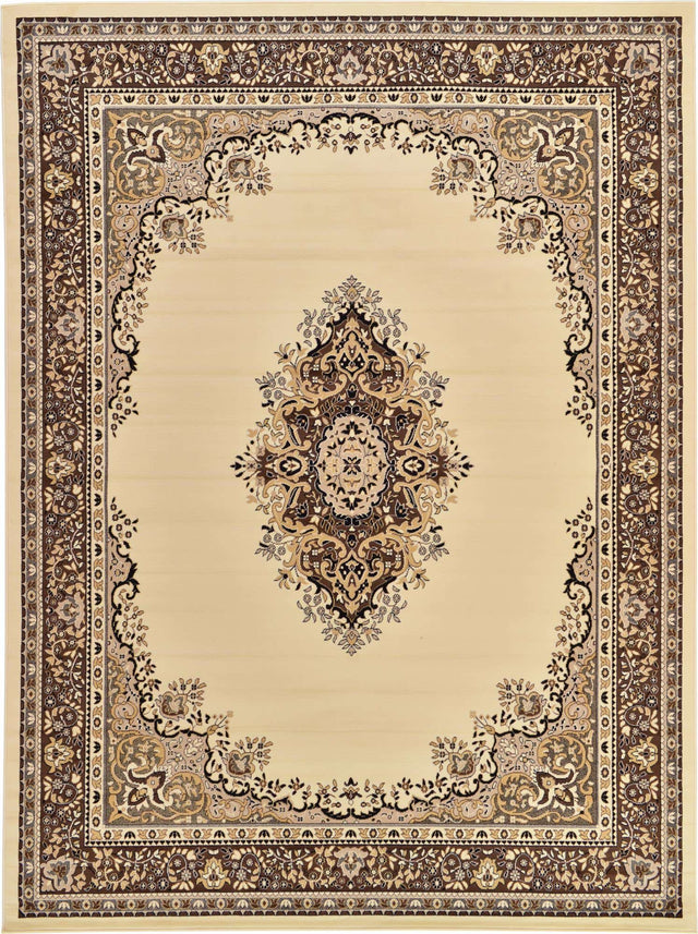 Ivory 10' x 13' 1 Reza Rectangle Area Rug 100% Polypropylene Easy Clean Traditional Motif Classic Carpet for Home Interiors for Sale at Rug Engine