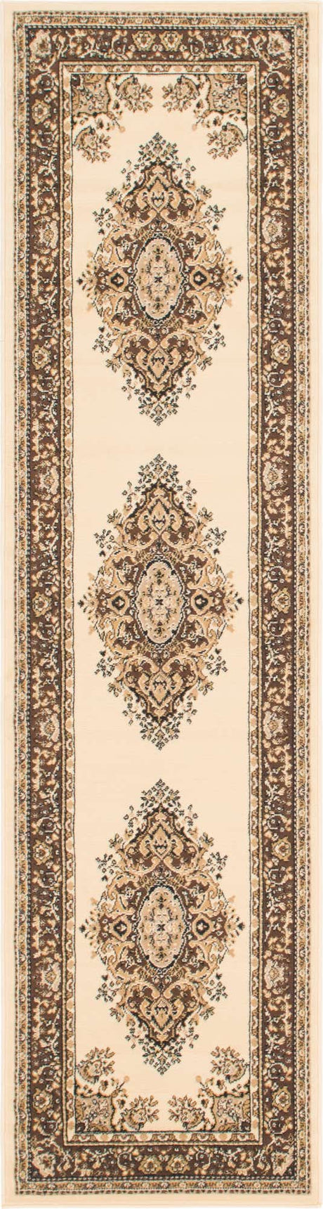 Ivory 2' 7 x 10' Reza Runner Area Rug 100% Polypropylene Easy Clean Traditional Motif Classic Carpet for Home Interiors for Sale at Rug Engine