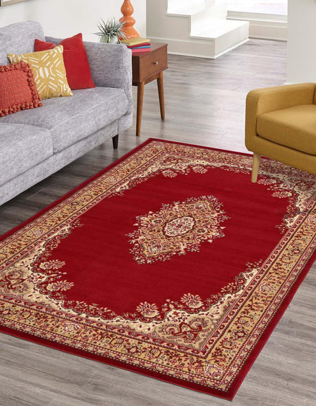 Burgundy 4' 1 x 6' 1 Reza Rectangle Area Rug 100% Polypropylene Easy Clean Traditional Motif Classic Carpet for Home Interiors for Sale at Rug Engine