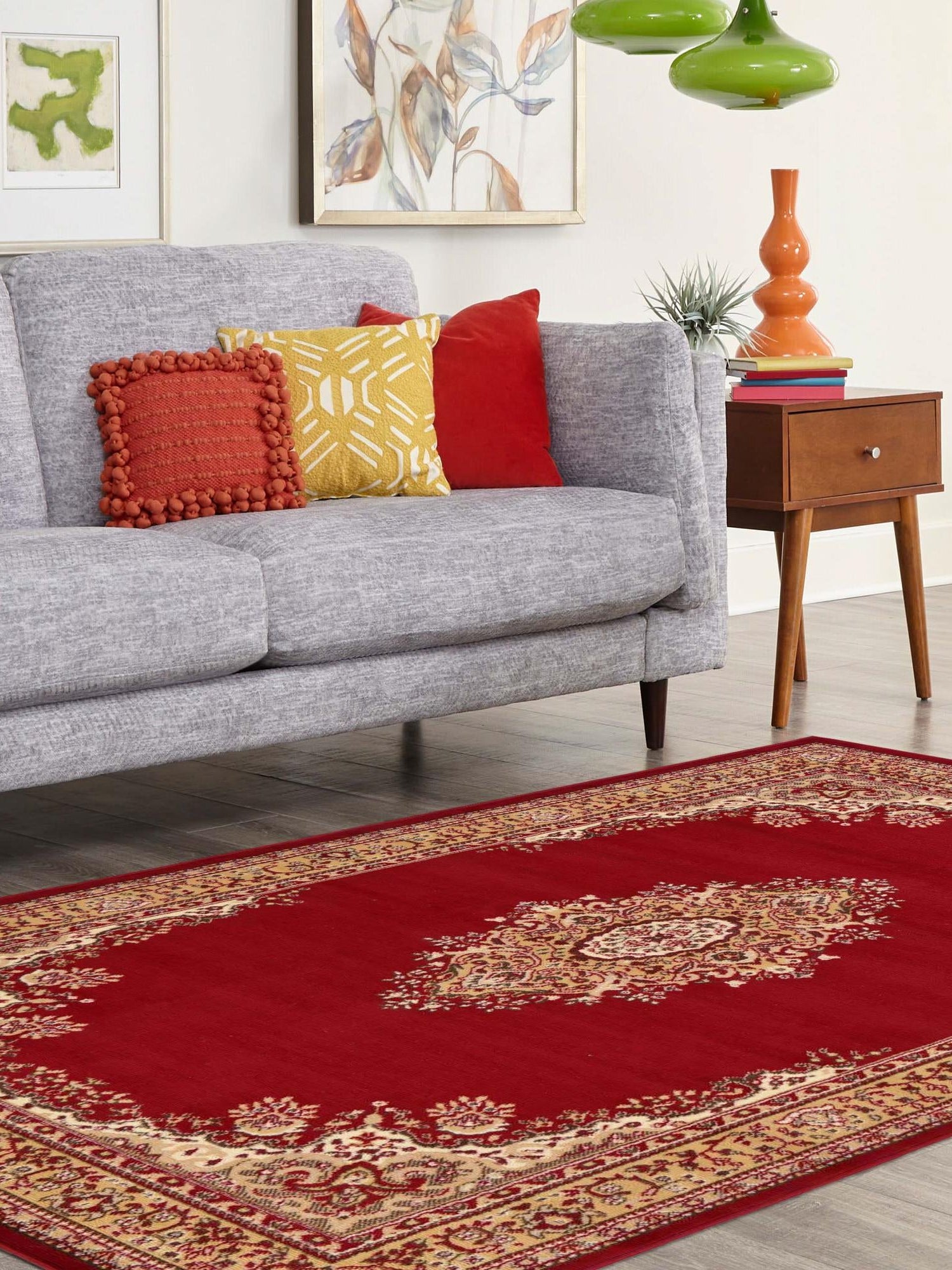 Burgundy 5' 3 x 8' Reza Rectangle Area Rug 100% Polypropylene Easy Clean Traditional Motif Classic Carpet for Home Interiors for Sale at Rug Engine