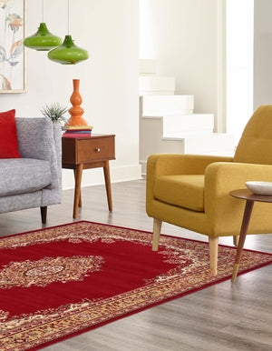 Burgundy 4' 1 x 6' 1 Reza Rectangle Area Rug 100% Polypropylene Easy Clean Traditional Motif Classic Carpet for Home Interiors for Sale at Rug Engine