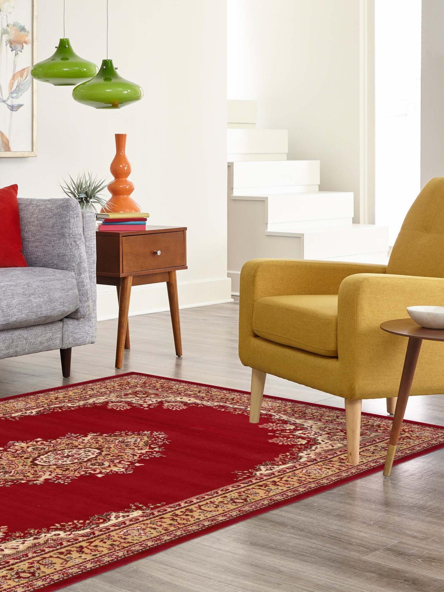 Burgundy 6' 1 x 9' Reza Rectangle Area Rug 100% Polypropylene Easy Clean Traditional Motif Classic Carpet for Home Interiors for Sale at Rug Engine