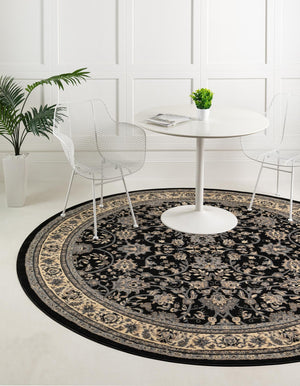 Black 6' 1 x 6' 1 Sialk Hill Round Area Rug 100% Polypropylene Durable Easy Clean Classic Traditional Design Carpet for Interior Design for Sale at Rug Engine
