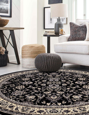 Black 3' 1 x 3' 1 Sialk Hill Round Area Rug 100% Polypropylene Durable Easy Clean Classic Traditional Design Carpet for Interior Design for Sale at Rug Engine