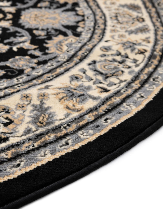Black 4' 1 x 4' 1 Sialk Hill Round Area Rug 100% Polypropylene Durable Easy Clean Classic Traditional Design Carpet for Interior Design for Sale at Rug Engine