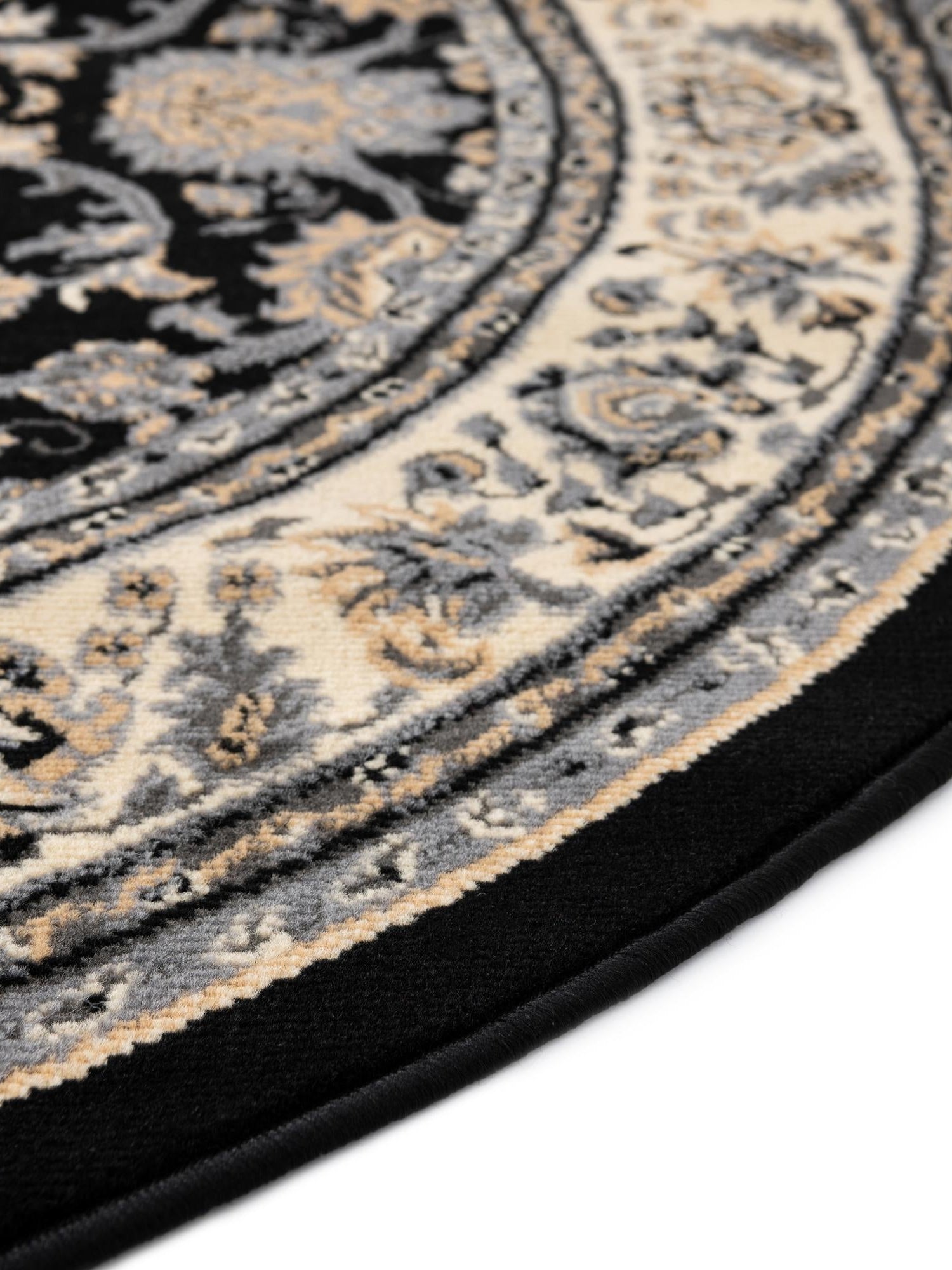 Black 10' x 10' Sialk Hill Round Area Rug 100% Polypropylene Durable Easy Clean Classic Traditional Design Carpet for Interior Design for Sale at Rug Engine