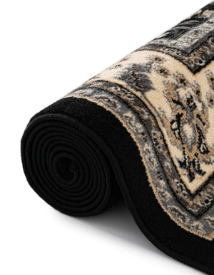 Black 6' 1 x 6' 1 Sialk Hill Round Area Rug 100% Polypropylene Durable Easy Clean Classic Traditional Design Carpet for Interior Design for Sale at Rug Engine