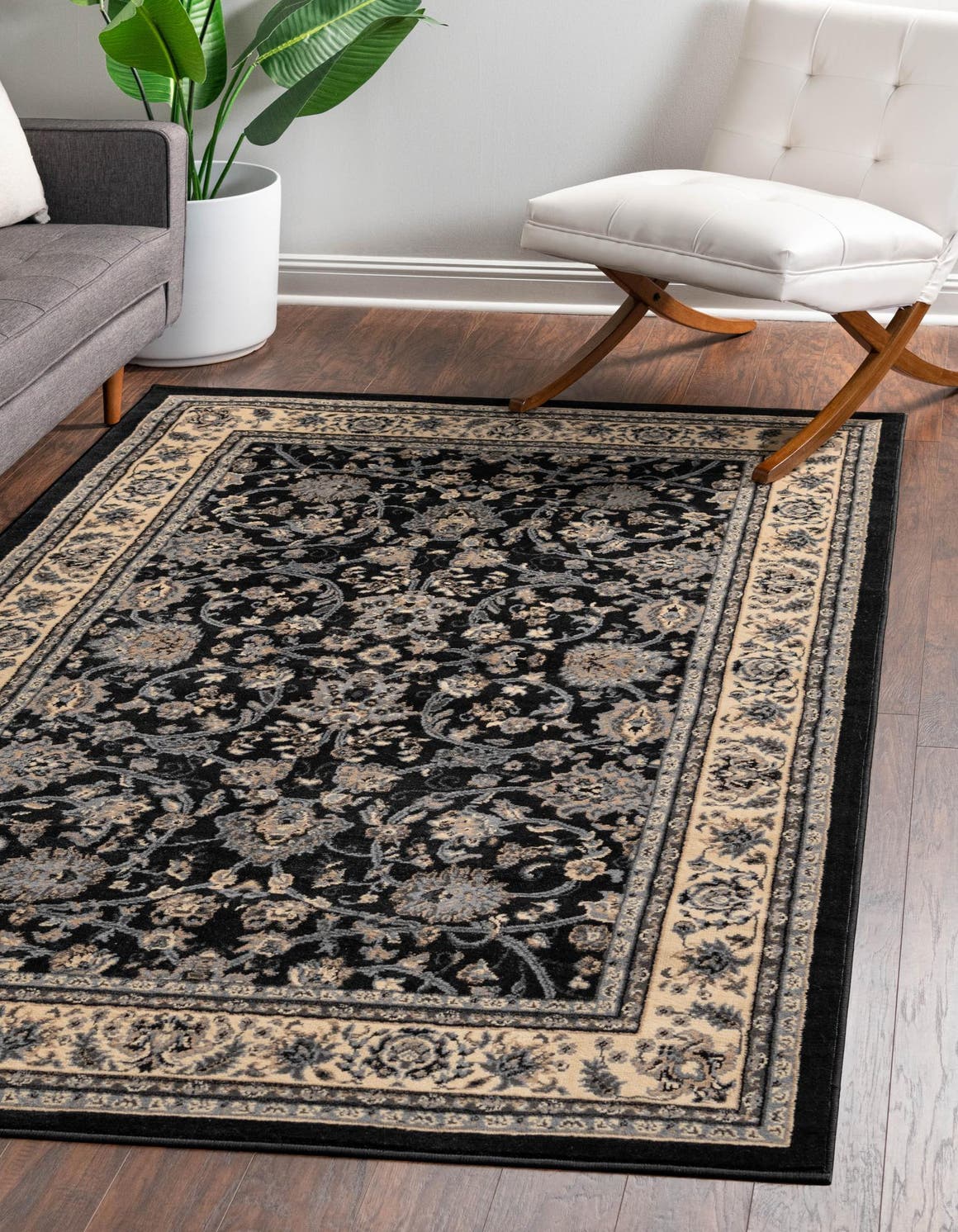 Black 5' 3 x 8' Sialk Hill Rectangle Area Rug 100% Polypropylene Durable Easy Clean Classic Traditional Design Carpet for Interior Design for Sale at Rug Engine