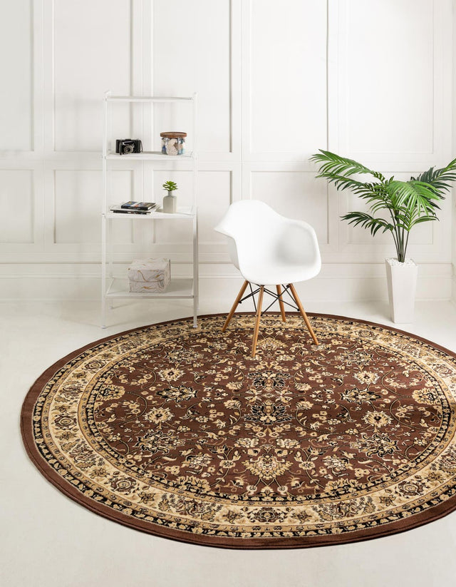 Brown 5' 3 x 5' 3 Sialk Hill Round Area Rug 100% Polypropylene Durable Easy Clean Classic Traditional Design Carpet for Interior Design for Sale at Rug Engine