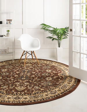 Brown 5' 3 x 5' 3 Sialk Hill Round Area Rug 100% Polypropylene Durable Easy Clean Classic Traditional Design Carpet for Interior Design for Sale at Rug Engine