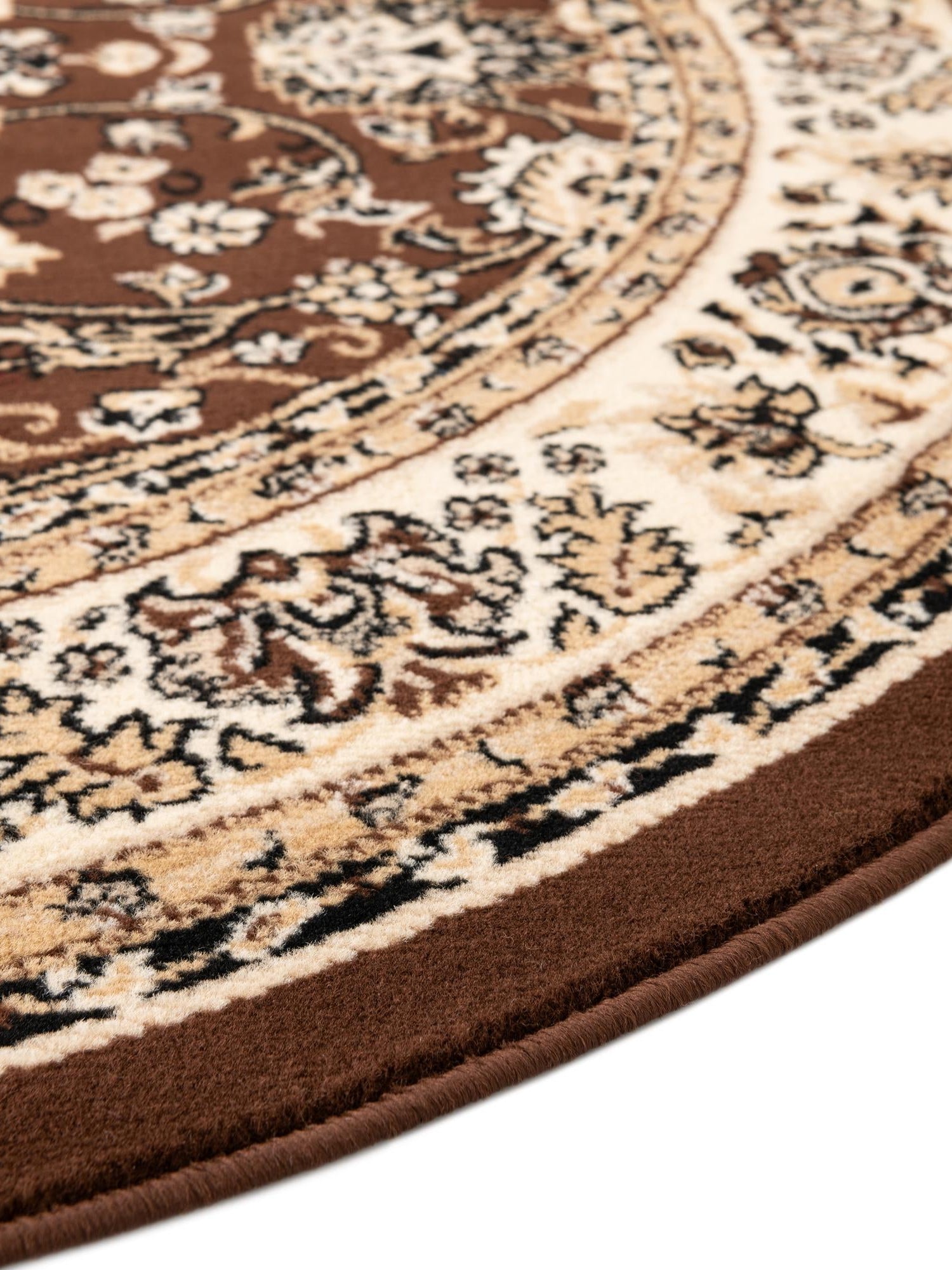 Brown 5' 3 x 5' 3 Sialk Hill Round Area Rug 100% Polypropylene Durable Easy Clean Classic Traditional Design Carpet for Interior Design for Sale at Rug Engine