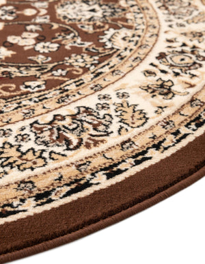 Brown 5' 3 x 5' 3 Sialk Hill Round Area Rug 100% Polypropylene Durable Easy Clean Classic Traditional Design Carpet for Interior Design for Sale at Rug Engine