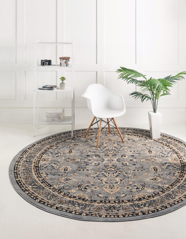 Gray 3' 1 x 3' 1 Sialk Hill Round Area Rug 100% Polypropylene Durable Easy Clean Classic Traditional Design Carpet for Interior Design for Sale at Rug Engine
